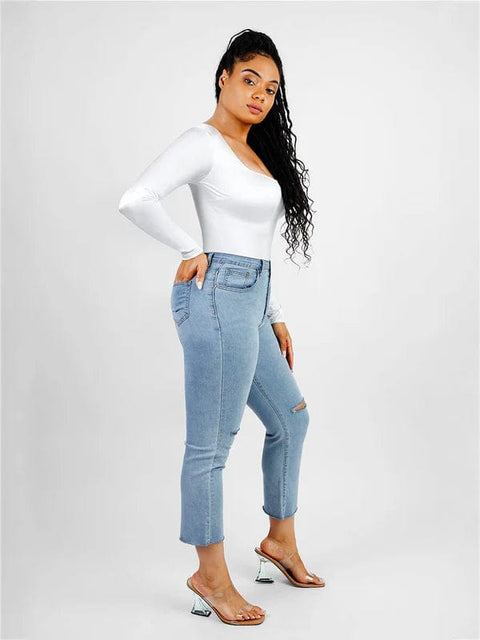 CurvyPower | UK bodysuit Sleek Shaping Bodysuit with Square Neck and Long Sleeves