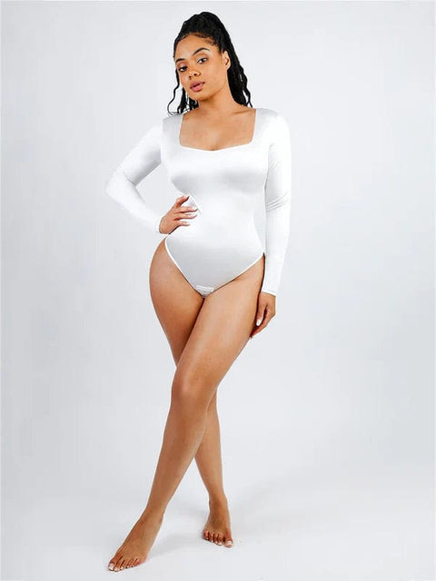 CurvyPower | UK bodysuit Sleek Shaping Bodysuit with Square Neck and Long Sleeves