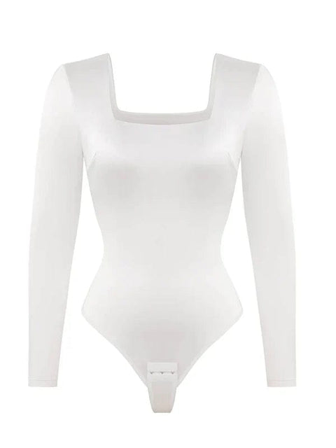 CurvyPower | UK bodysuit Sleek Shaping Bodysuit with Square Neck and Long Sleeves