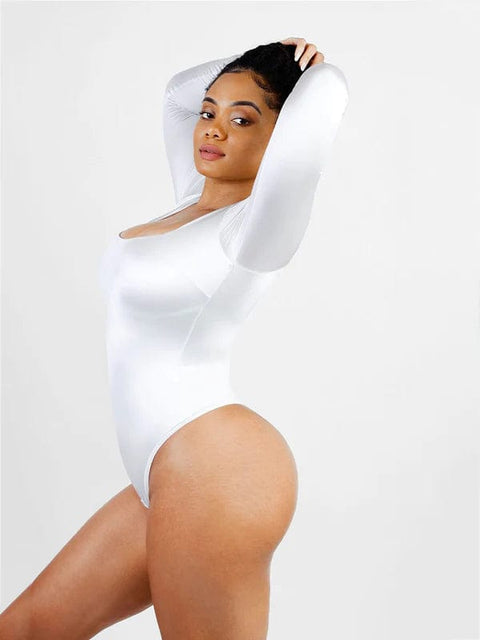 CurvyPower | UK bodysuit Sleek Shaping Bodysuit with Square Neck and Long Sleeves