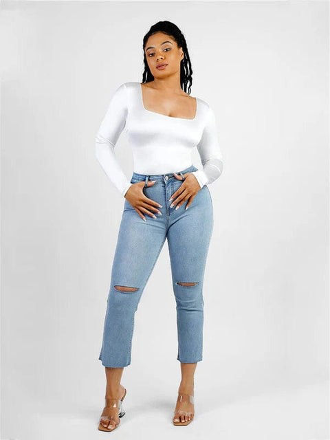 CurvyPower | UK bodysuit Sleek Shaping Bodysuit with Square Neck and Long Sleeves