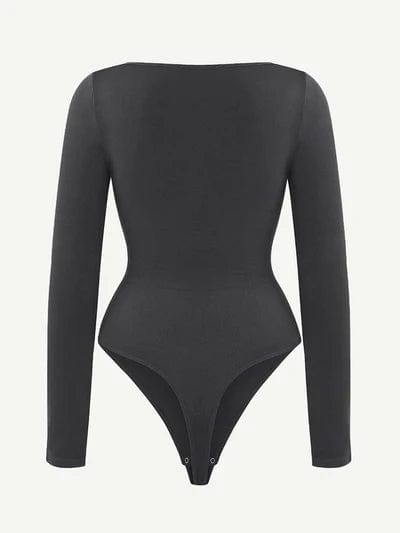 CurvyPower | UK bodysuit Square Neck Tummy Control Long Sleeve Shapewear Bodysuit