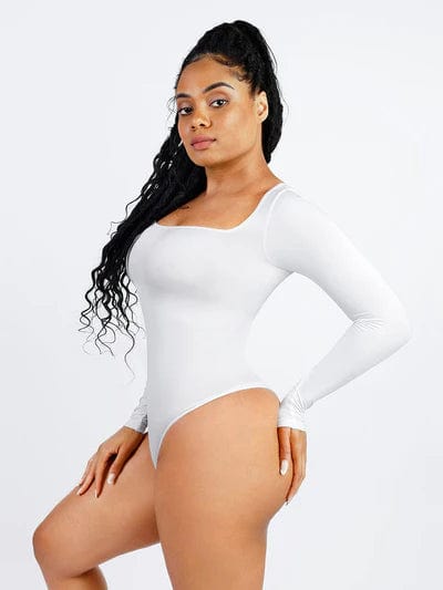 CurvyPower | UK bodysuit Square Neck Tummy Control Long Sleeve Shapewear Bodysuit