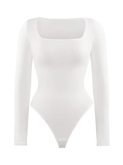 CurvyPower | UK bodysuit Square Neck Tummy Control Long Sleeve Shapewear Bodysuit
