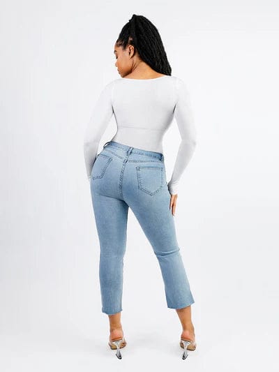 CurvyPower | UK bodysuit Square Neck Tummy Control Long Sleeve Shapewear Bodysuit