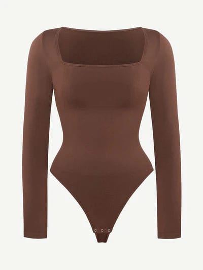 CurvyPower | UK bodysuit Square Neck Tummy Control Long Sleeve Shapewear Bodysuit