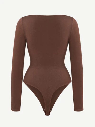 CurvyPower | UK bodysuit Square Neck Tummy Control Long Sleeve Shapewear Bodysuit
