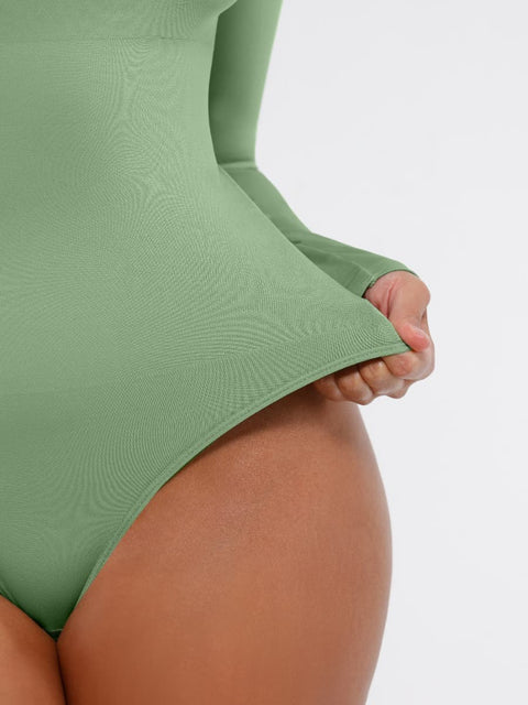 CurvyPower | UK bodysuit Square Neck Tummy Control Long Sleeve Shapewear Bodysuit