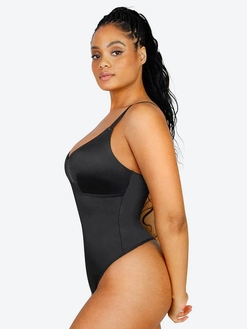 CurvyPower | UK bodysuit Tummy Control Elastic Mesh Shapewear Thong Bodysuit