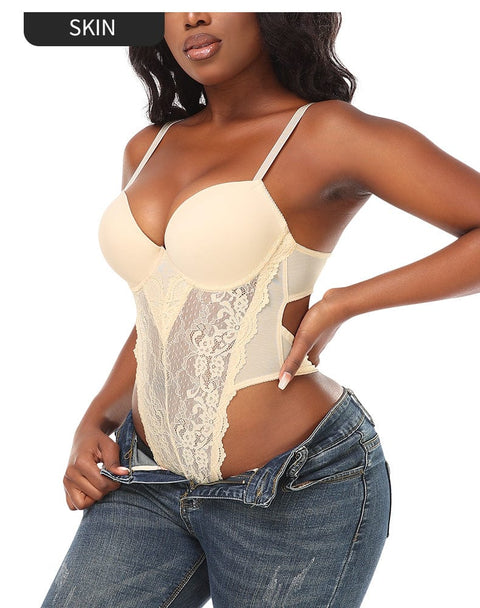 CurvyPower | UK bodysuit Tummy Control Lace Suspender Tights and Bodysuit Shapewear