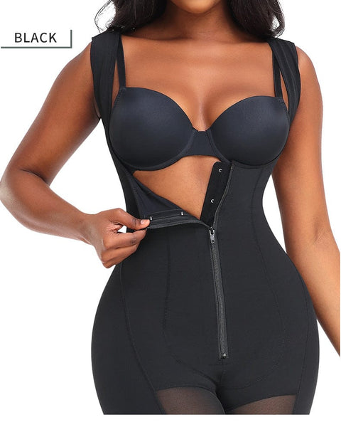 CurvyPower | UK bodysuit Tummy Control Mid Trouser Open Bust Shapewear Bodysuit with Front Zipper