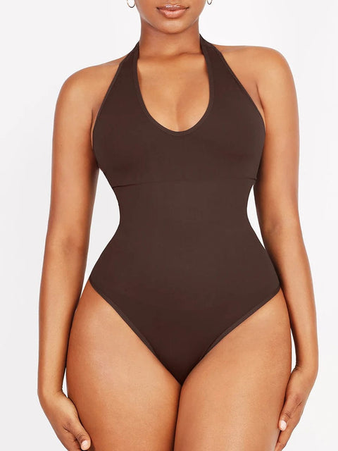 CurvyPower | UK bodysuit Waist Control Hanging Neck Shapewear Bodysuit