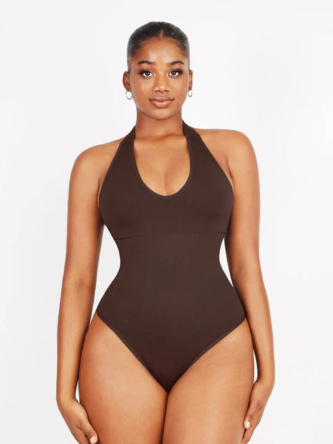 CurvyPower | UK bodysuit Waist Control Hanging Neck Shapewear Bodysuit