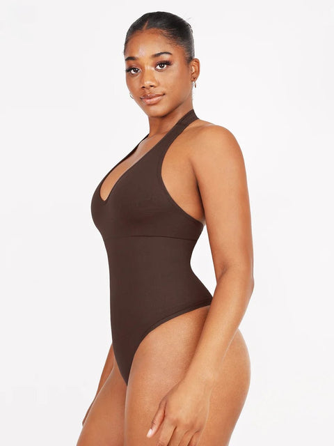 CurvyPower | UK bodysuit Waist Control Hanging Neck Shapewear Bodysuit
