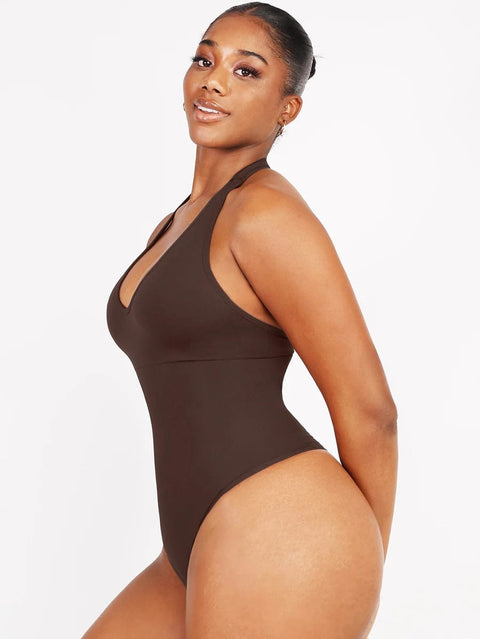 CurvyPower | UK bodysuit Waist Control Hanging Neck Shapewear Bodysuit