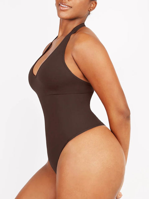 CurvyPower | UK bodysuit Waist Control Hanging Neck Shapewear Bodysuit