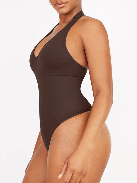 CurvyPower | UK bodysuit Waist Control Hanging Neck Shapewear Bodysuit