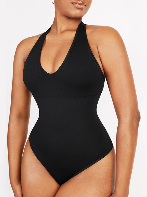 CurvyPower | UK bodysuit Waist Control Hanging Neck Shapewear Bodysuit