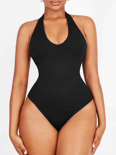 CurvyPower | UK bodysuit Waist Control Hanging Neck Shapewear Bodysuit