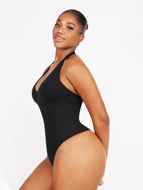 CurvyPower | UK bodysuit Waist Control Hanging Neck Shapewear Bodysuit