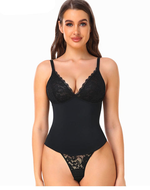 CurvyPower | UK bodysuit Waist Slimming Shaping Bodysuit with Built-In Bra and Lace Underwear