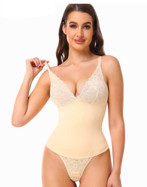 CurvyPower | UK bodysuit Waist Slimming Shaping Bodysuit with Built-In Bra and Lace Underwear