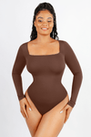 CurvyPower | UK bodysuit Women's Square Neck Long Sleeve Tummy Control Shapewear Bodysuit