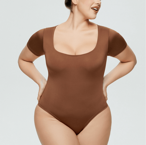 CurvyPower | UK bodysuit Women's Square Neck Short Sleeve thong Shapewear Bodysuit