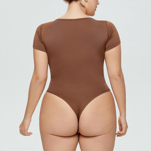 CurvyPower | UK bodysuit Women's Square Neck Short Sleeve thong Shapewear Bodysuit