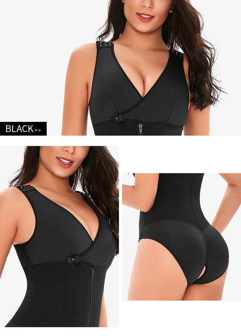 CurvyPower | UK bodysuit Zippered Tummy Control Bodysuit Shapewear with Adjustable Straps