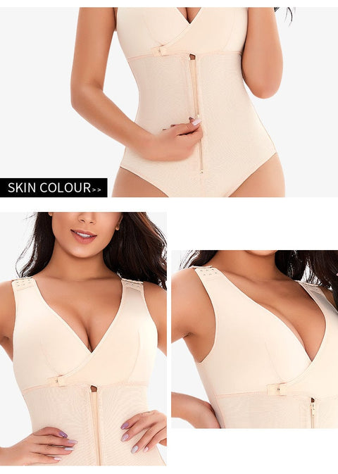 CurvyPower | UK bodysuit Zippered Tummy Control Bodysuit Shapewear with Adjustable Straps