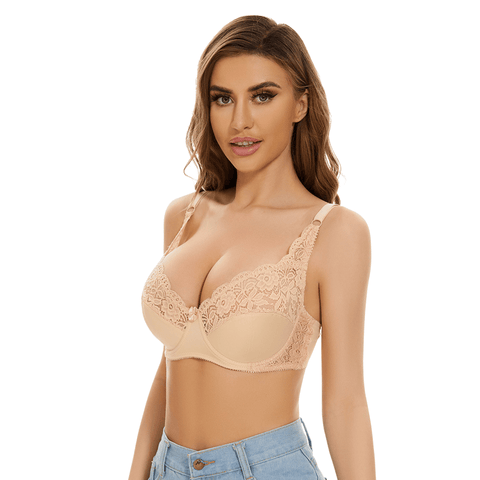 CurvyPower | UK Bras Apricot / 38/85C Plus Size Adjustable Strap Lace Push Up Bra