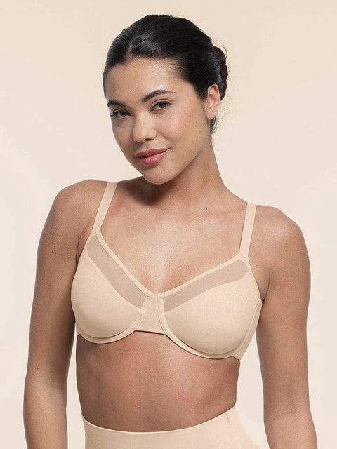 CurvyPower | UK Bras Beige / 34B Comfortable Push Up Sheer Mesh Underwire Bra with Adjustable Straps