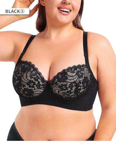 CurvyPower | UK Bras Beige / 34B Plus Size Lace Adjustable Support Bra with Steel Rings