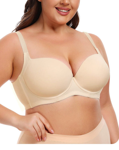 CurvyPower | UK Bras Beige / 34B Plus Size Push Up Bra with Steel Ring and Adjustable Straps