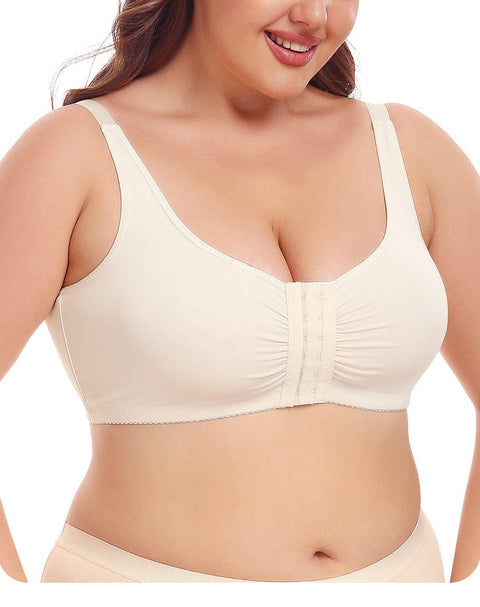CurvyPower | UK Bras Beige / S Front Closure Wireless Plus Size Push Up Support Bra