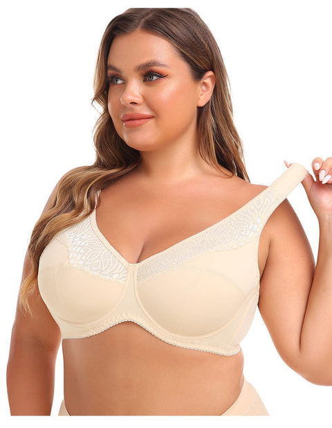 CurvyPower | UK Bras Beige / S Plus Size Lace Steel Ring Support Push-Up Bra
