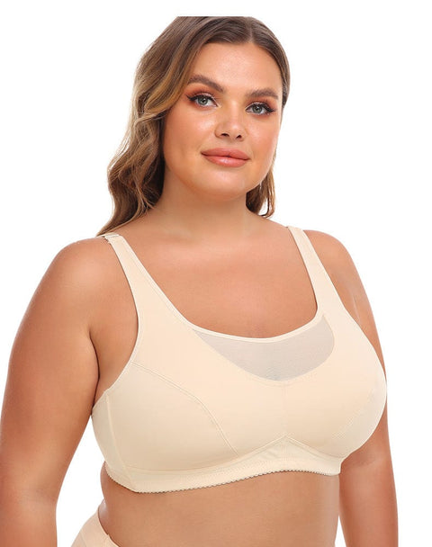 CurvyPower | UK Bras Beige / S Plus Size Wired Sports Bra with Adjustable Straps