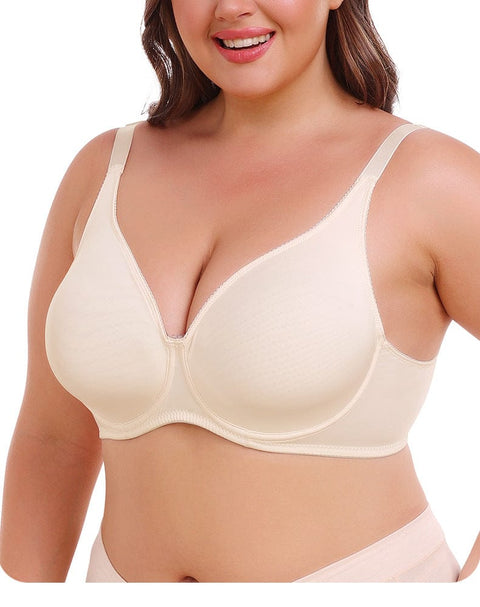 CurvyPower | UK Bras Beige / S Women Plus Size Wireless Sports Bra with Built-In Skeleton