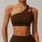 CurvyPower | UK Bras Birch Tea Brown / S One Shoulder Slip Fitness Support Bra with Removable Chest Pad