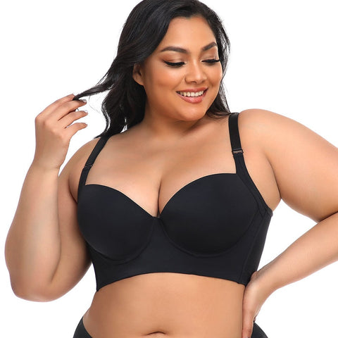 CurvyPower | UK Bras Black / 34B Plus Size Comfortable Longline Push Up Bra with Adjustable Straps