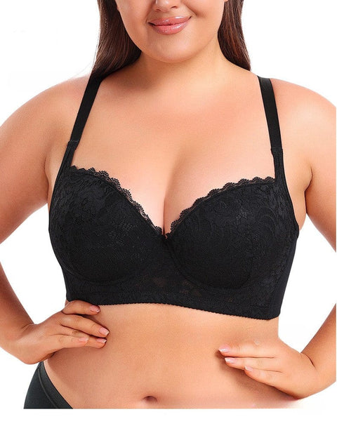 CurvyPower | UK Bras Black / 34B Plus Size Lace Adjustable Support Bra with Steel Rings