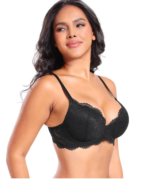 CurvyPower | UK Bras Black / 34B Plus Size Lace Push Up Bra with Adjustable Straps