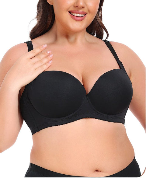 CurvyPower | UK Bras Black / 34B Plus Size Push Up Bra with Steel Ring and Adjustable Straps