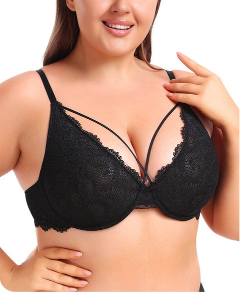 CurvyPower | UK Bras Black / 34B Women's Supportive Ultra-Thin Lace Bra with Underwire