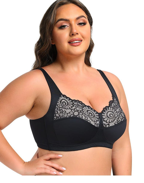 CurvyPower | UK Bras Black / L Wireless Lace Plus Size Support Push Up Bra