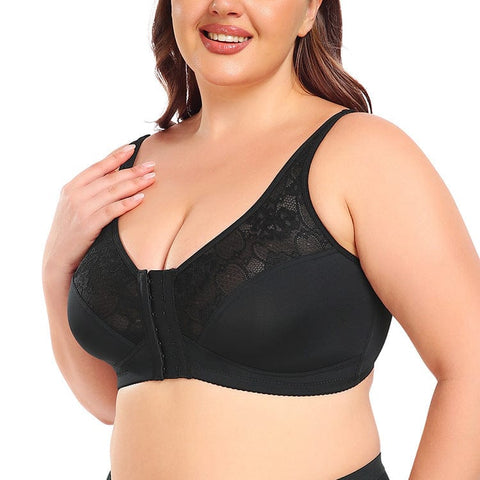 CurvyPower | UK Bras Black / S Plus Size Front Closure Shaping Support Lace Bra