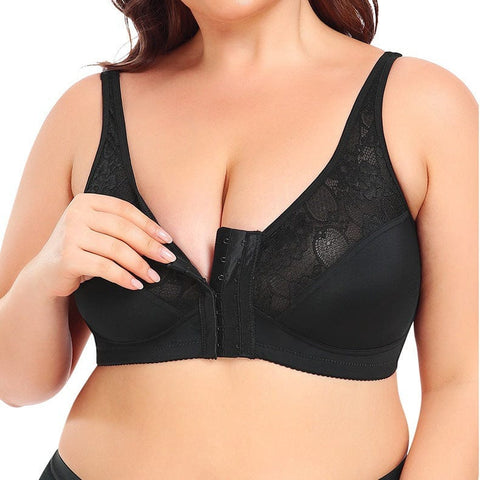 CurvyPower | UK Bras Black / S Plus Size Front Fastening Shaping Support Lace Bra