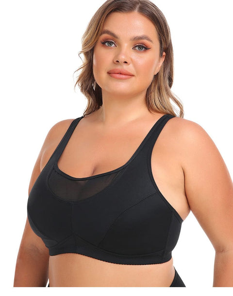 CurvyPower | UK Bras Black / S Plus Size Wired Sports Bra with Adjustable Straps
