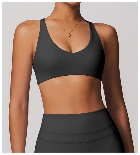 CurvyPower | UK Bras Dark Grey / S Women Support Sports Yoga Bra with Adjustable Cross Shoulder Straps